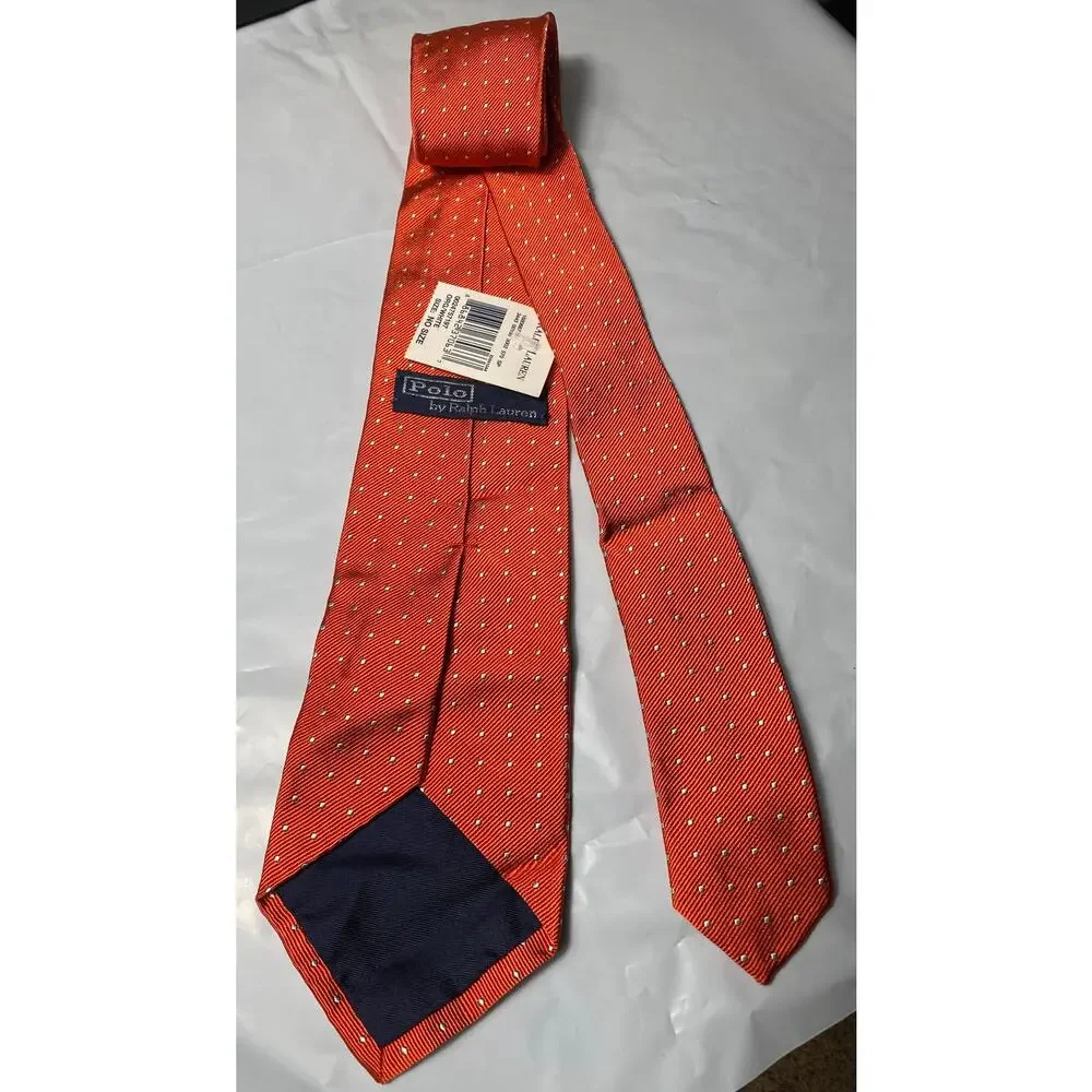 Polo Ralph Lauren Made Italy Silk Tie Orange / cream-white Dots